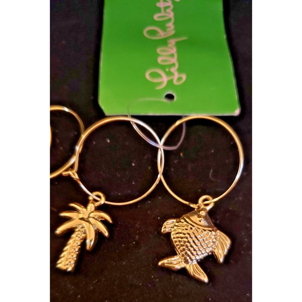 Lilly Pulitzer Wine Glass Charms - Gold Flamingo, Palm Tree, Fish, & PIneapple - Picture 4 of 8